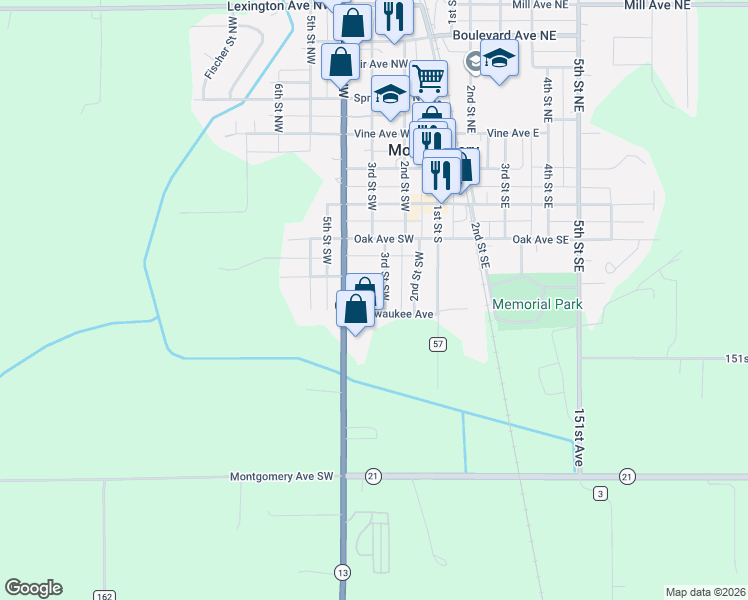 map of restaurants, bars, coffee shops, grocery stores, and more near 200 Milwaukee Avenue in Montgomery