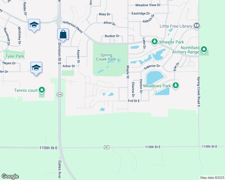 map of restaurants, bars, coffee shops, grocery stores, and more near 460 Southbridge Drive in Northfield