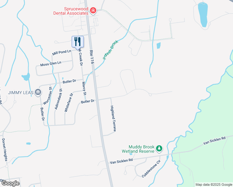 map of restaurants, bars, coffee shops, grocery stores, and more near 6 Knoll Circle in South Burlington