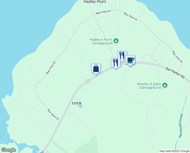 map of restaurants, bars, coffee shops, grocery stores, and more near 917 Bar Harbor Road in Bar Harbor