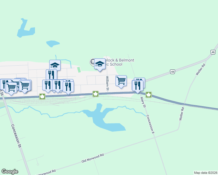 map of restaurants, bars, coffee shops, grocery stores, and more near 2 William Street in Havelock