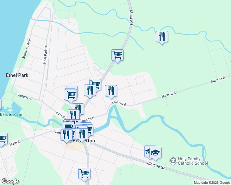 map of restaurants, bars, coffee shops, grocery stores, and more near 406 Centre Street in Beaverton
