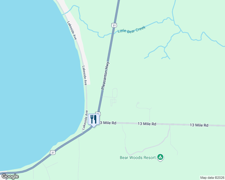 map of restaurants, bars, coffee shops, grocery stores, and more near Schafnay Drive in Manistee County