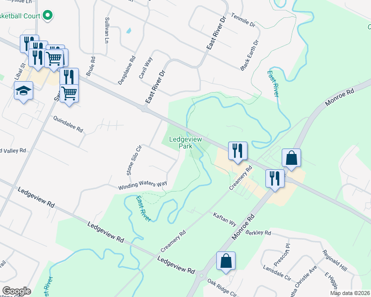 map of restaurants, bars, coffee shops, grocery stores, and more near 427 Winding Waters Way in De Pere