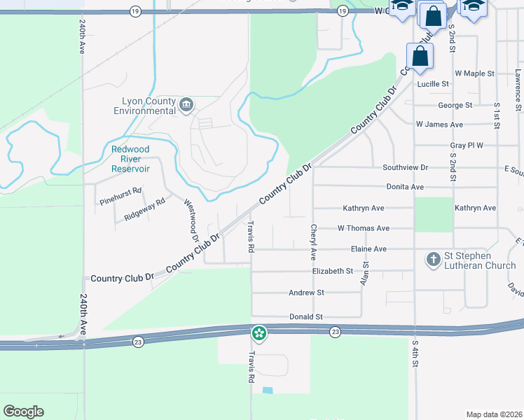 map of restaurants, bars, coffee shops, grocery stores, and more near 901 Country Club Drive in Marshall