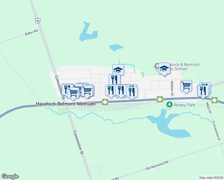 map of restaurants, bars, coffee shops, grocery stores, and more near 17 Smith Drive in Havelock