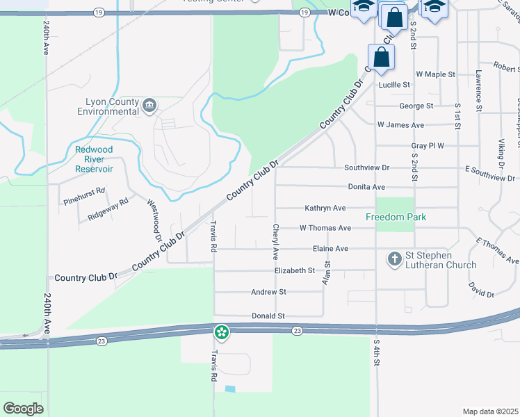 map of restaurants, bars, coffee shops, grocery stores, and more near 1001 Pearl Avenue in Marshall