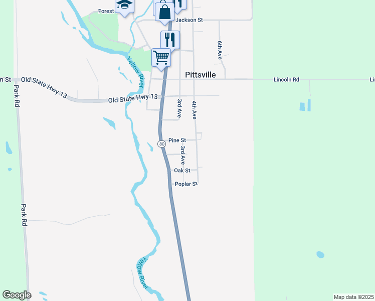 map of restaurants, bars, coffee shops, grocery stores, and more near 5182 3rd Avenue in Pittsville