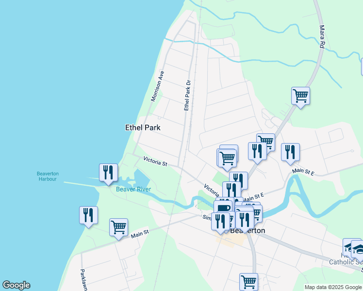 map of restaurants, bars, coffee shops, grocery stores, and more near 104 Ethel Park Drive in Beaverton