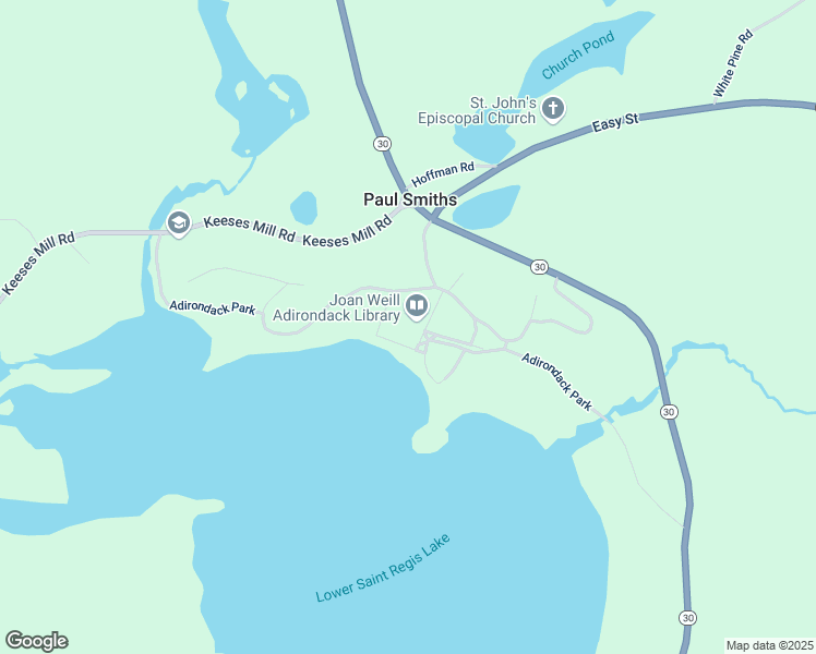 map of restaurants, bars, coffee shops, grocery stores, and more near 8023 New York 30 in Paul Smiths