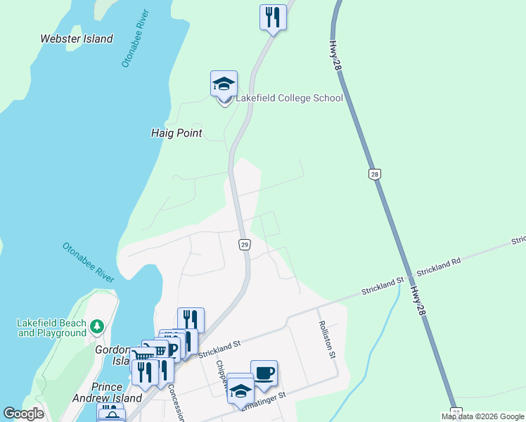 map of restaurants, bars, coffee shops, grocery stores, and more near 19 Hampton Lane in Lakefield