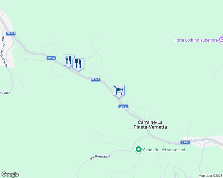 map of restaurants, bars, coffee shops, grocery stores, and more near 83 SP542 in Carmine-la Pineta-vernetta