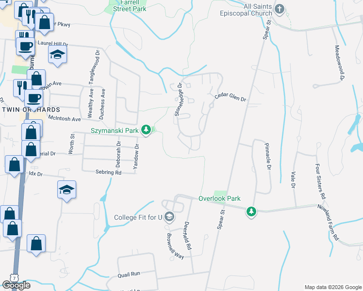 map of restaurants, bars, coffee shops, grocery stores, and more near M3 Stonehedge Drive in South Burlington