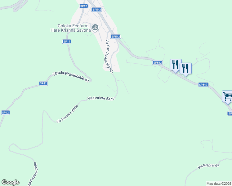 map of restaurants, bars, coffee shops, grocery stores, and more near 30 Via Ferriera d'Alto in Pontinvrea