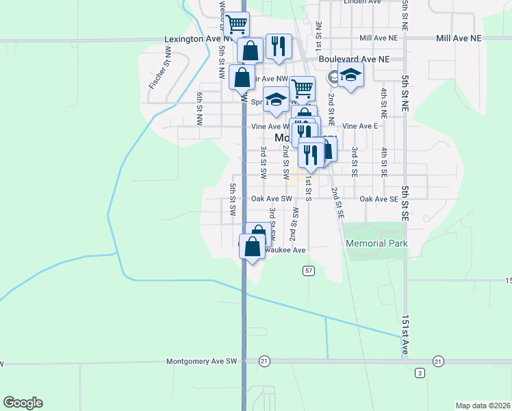 map of restaurants, bars, coffee shops, grocery stores, and more near 309 4th Street Southwest in Montgomery