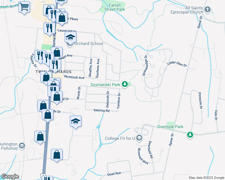 map of restaurants, bars, coffee shops, grocery stores, and more near 26 Andrews Avenue in South Burlington