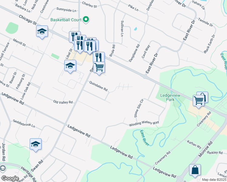 map of restaurants, bars, coffee shops, grocery stores, and more near 2 Trumpeter Trail in De Pere
