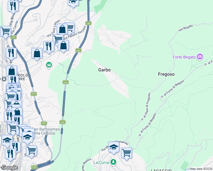 map of restaurants, bars, coffee shops, grocery stores, and more near 39 Salita al Garbo in Città Metropolitana di Genova