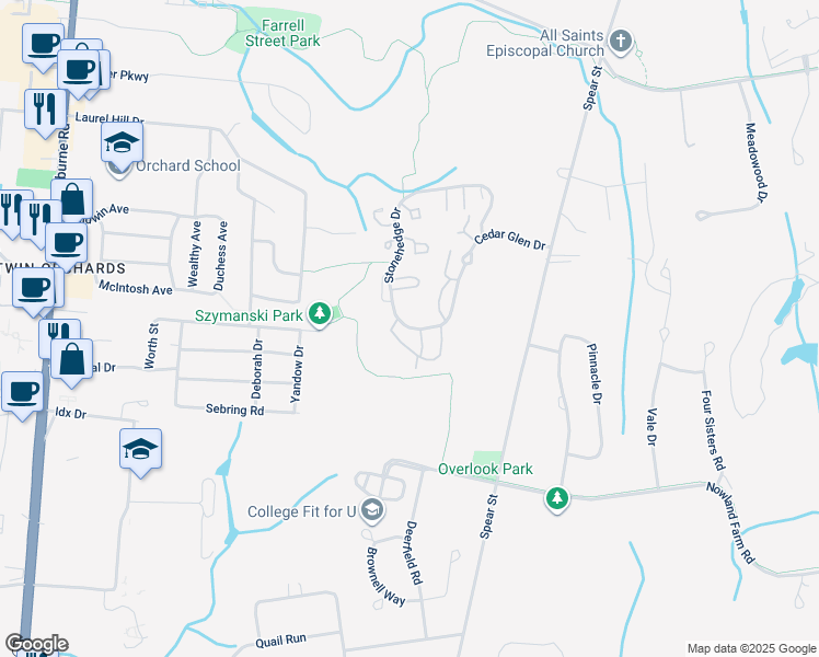 map of restaurants, bars, coffee shops, grocery stores, and more near K16 Stonehedge Drive in South Burlington