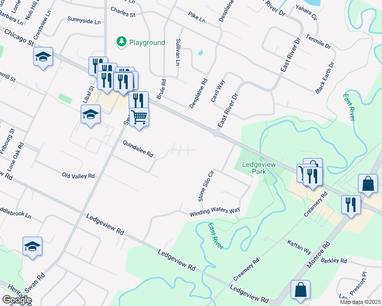 map of restaurants, bars, coffee shops, grocery stores, and more near 645 Trumpeter Trail in De Pere