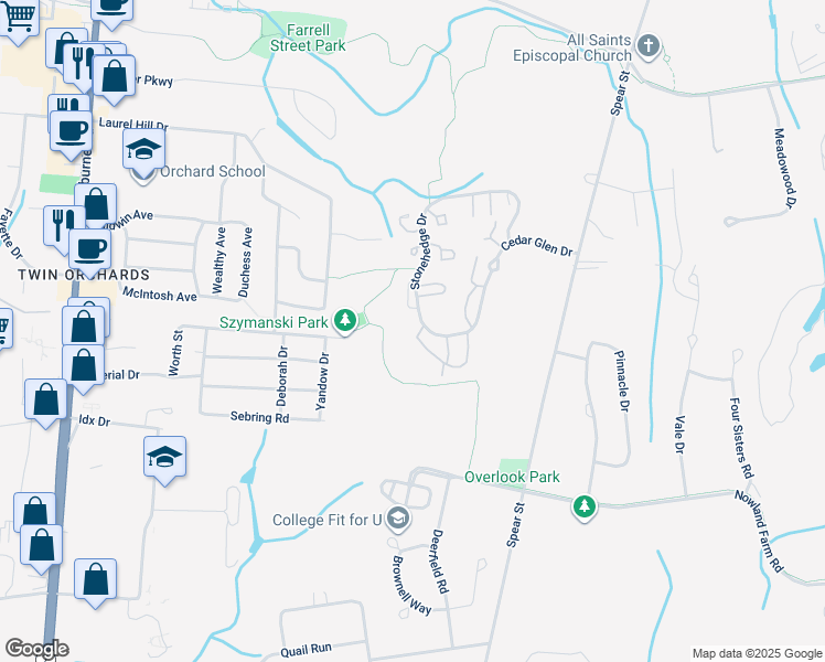 map of restaurants, bars, coffee shops, grocery stores, and more near K16 Stonehedge Drive in South Burlington