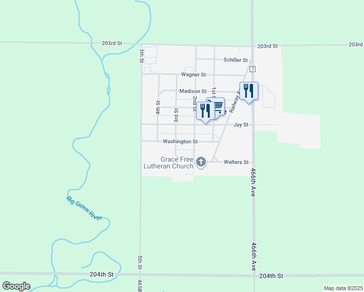 map of restaurants, bars, coffee shops, grocery stores, and more near 710 Washington Street in Bruce