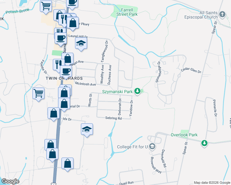 map of restaurants, bars, coffee shops, grocery stores, and more near 20 Andrews Ave in South Burlington