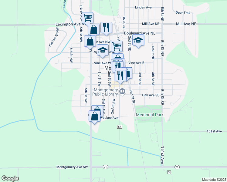 map of restaurants, bars, coffee shops, grocery stores, and more near 99 Oak Avenue Southwest in Montgomery