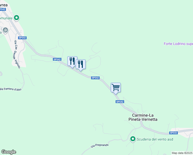 map of restaurants, bars, coffee shops, grocery stores, and more near 59 SP542 in Carmine-la Pineta-vernetta