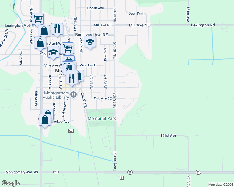 map of restaurants, bars, coffee shops, grocery stores, and more near 307 5th Street Southeast in Montgomery
