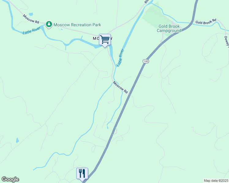 map of restaurants, bars, coffee shops, grocery stores, and more near 125 Moscow Road in Stowe