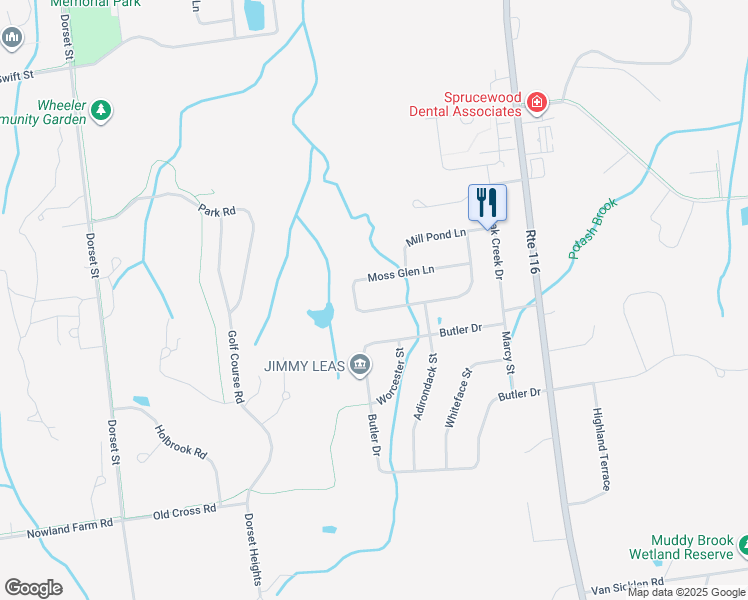 map of restaurants, bars, coffee shops, grocery stores, and more near 35 Moss Glen Lane in South Burlington