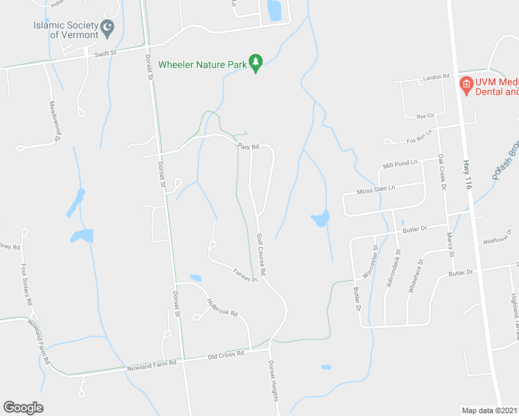 map of restaurants, bars, coffee shops, grocery stores, and more near 458 Golf Course Road in South Burlington