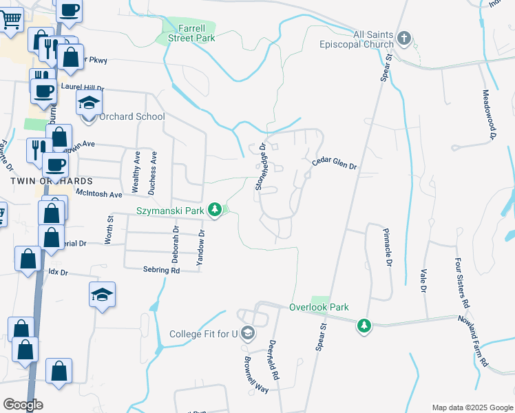 map of restaurants, bars, coffee shops, grocery stores, and more near K16 Stonehedge Drive in South Burlington