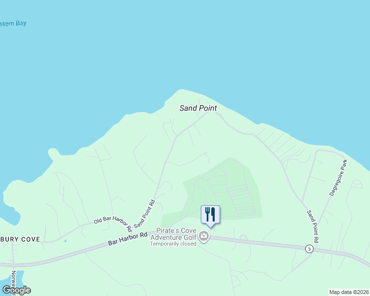 map of restaurants, bars, coffee shops, grocery stores, and more near 208 Sand Point Road in Bar Harbor