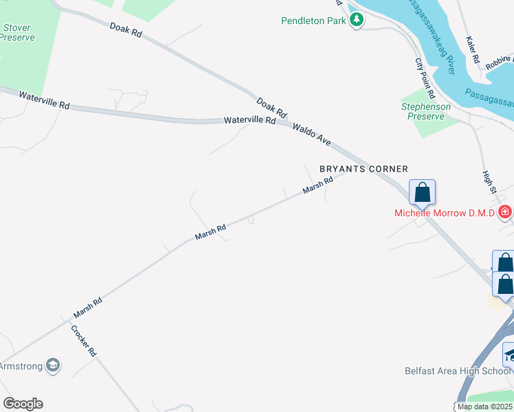 map of restaurants, bars, coffee shops, grocery stores, and more near 39 Marsh Road in Belfast
