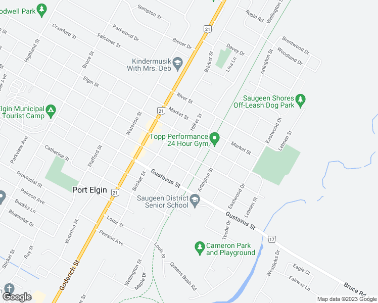 map of restaurants, bars, coffee shops, grocery stores, and more near 695 Mill Street in Port Elgin