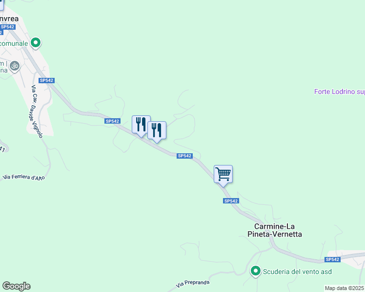map of restaurants, bars, coffee shops, grocery stores, and more near 59 SP542 in Carmine-la Pineta-vernetta