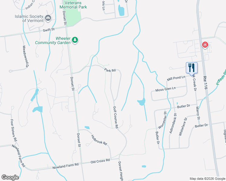map of restaurants, bars, coffee shops, grocery stores, and more near 119 Park Road in South Burlington