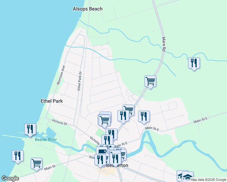 map of restaurants, bars, coffee shops, grocery stores, and more near 43 Furniss St in Beaverton