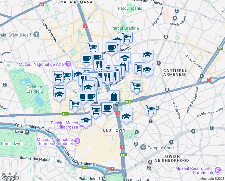 map of restaurants, bars, coffee shops, grocery stores, and more near 4 Bulevardul Nicolae Bălcescu in Bucharest