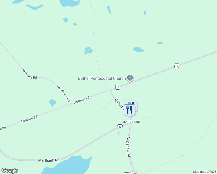 map of restaurants, bars, coffee shops, grocery stores, and more near 108 Queen Street in Tweed
