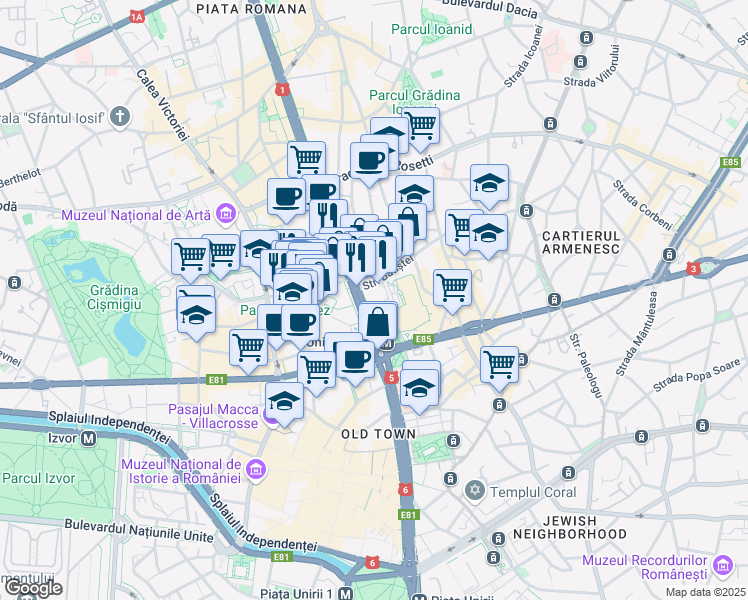 map of restaurants, bars, coffee shops, grocery stores, and more near 4 Bulevardul Nicolae Bălcescu in Bucharest