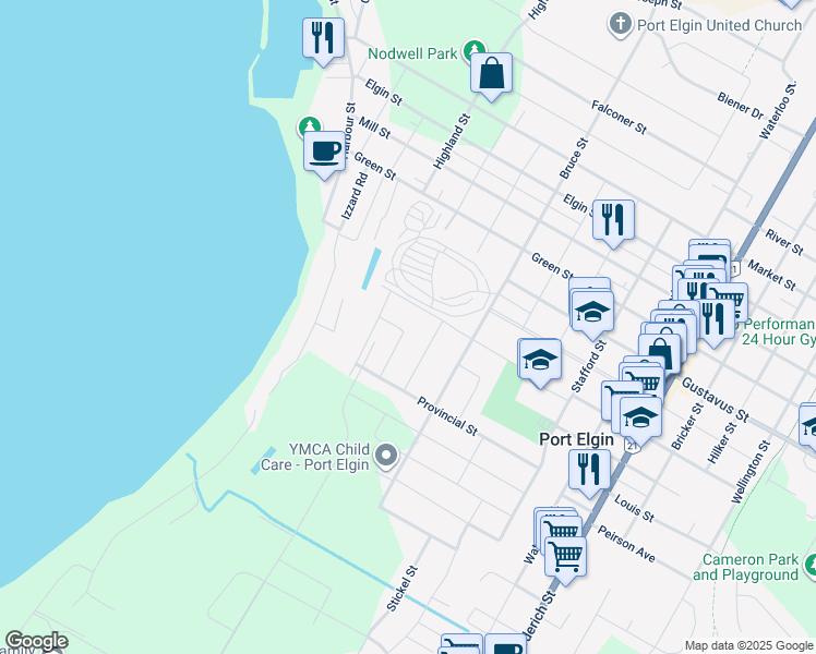 map of restaurants, bars, coffee shops, grocery stores, and more near 350 Catherine Street in Port Elgin