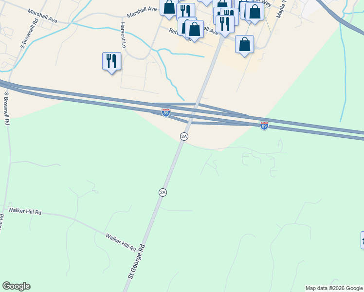 map of restaurants, bars, coffee shops, grocery stores, and more near 3157 Saint George Road in Williston