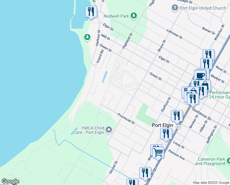 map of restaurants, bars, coffee shops, grocery stores, and more near 350 Catherine Street in Port Elgin