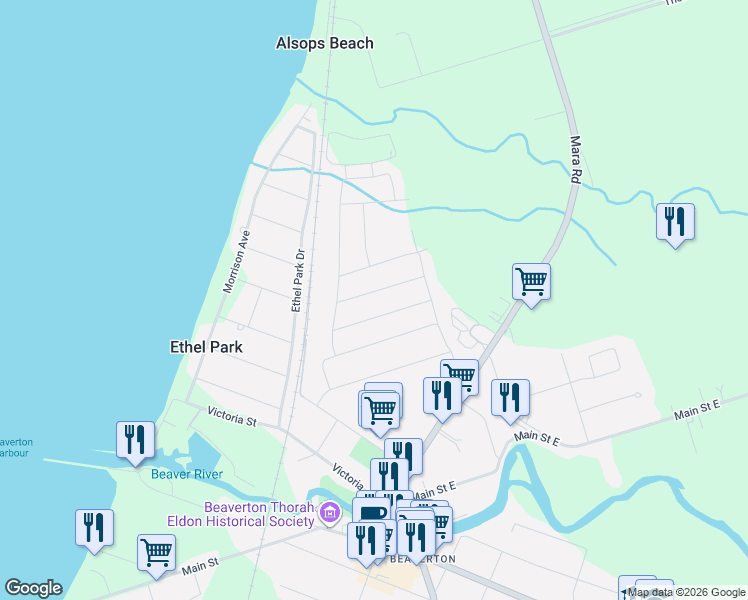map of restaurants, bars, coffee shops, grocery stores, and more near 19 Jardine St. in Brock