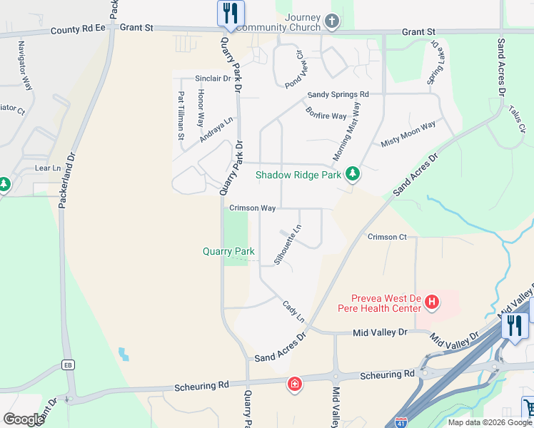 map of restaurants, bars, coffee shops, grocery stores, and more near 2009 Crimson Way in De Pere