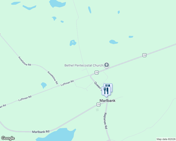 map of restaurants, bars, coffee shops, grocery stores, and more near 114 Queen Street in Marlbank