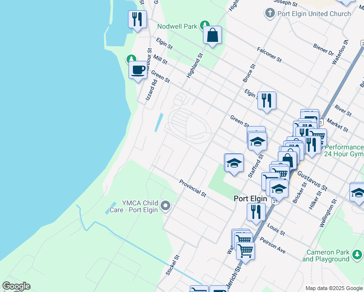 map of restaurants, bars, coffee shops, grocery stores, and more near 350 Catherine Street in Port Elgin